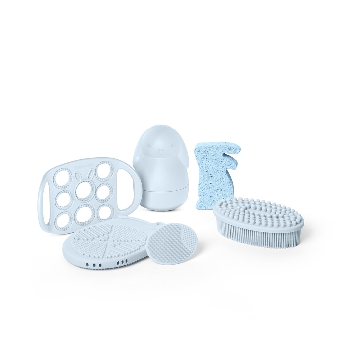 Suavinex, Kit Baño Bebé con Neceser, Set Higiene Recién Nacido, Azul | Con: Esponja + Cepillos + Guante Baño + Pompero + Juguete. Con Bolsillos, Cremalleras, Espejo y Colgador, Gran Capacidad