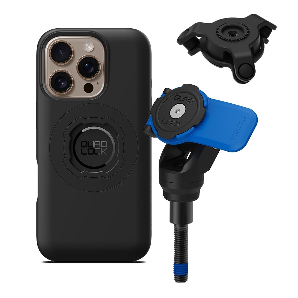 Quad Lock Handlebar Clamp Motorcycle Phone Mount with Vibration Dampener and MAG Phone Case for iPhone 16 Pro
