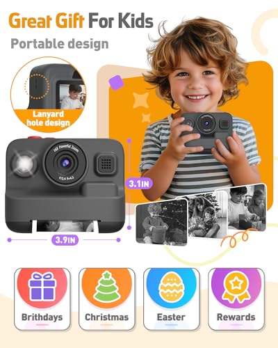 Image of Yehtta Kids Camera Instant Print, Dual-Lens Selfie Camera for Kids, Black | Christmas Birthday Gifts Toys for 3-12 Year Old Boys Girls, 2.4in Screen 1080P Kid Digital Camera,Portable Toys for 3-12