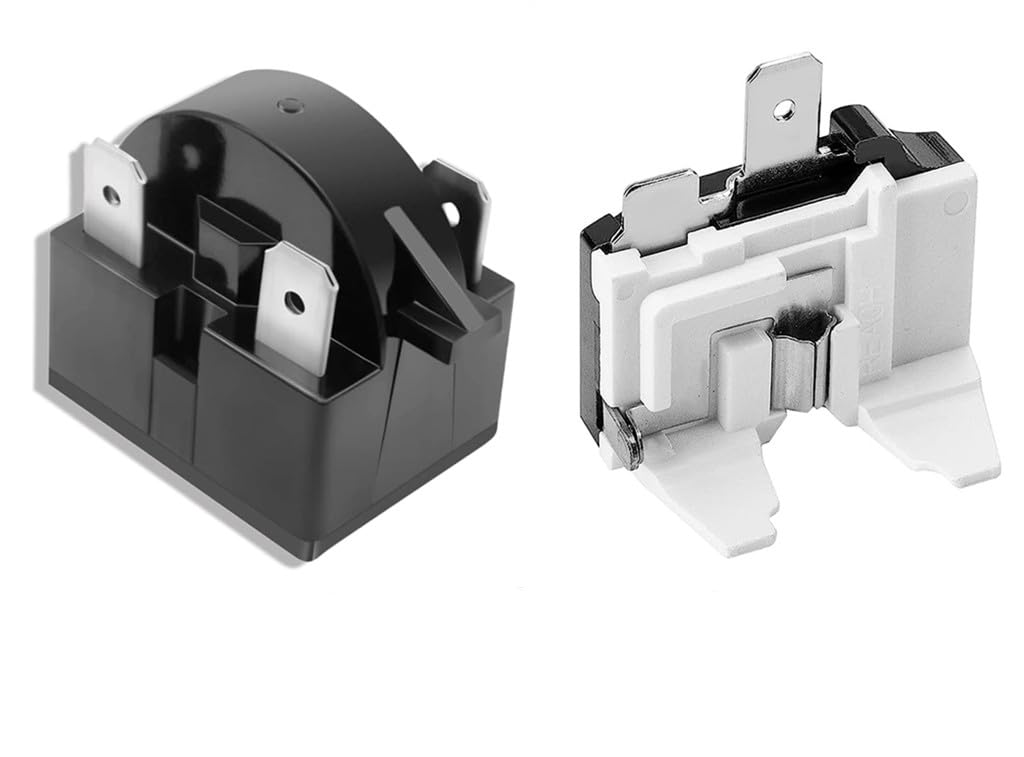 2Pcs Replacement Part QP-02-4.7 PTC Refrigerator Start Relay 4Pin Coolers Compressor Starter 4.7 ohm and Refrigerator Overload Protector Compatible