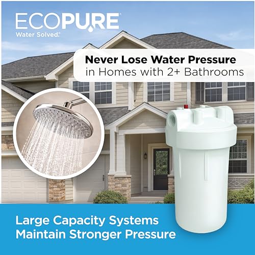 Image of EcoPure EPWO4 Universal Large Capacity Whole House Water Filter Housing - NSF Certified - Premium Filtration System - Built to Last