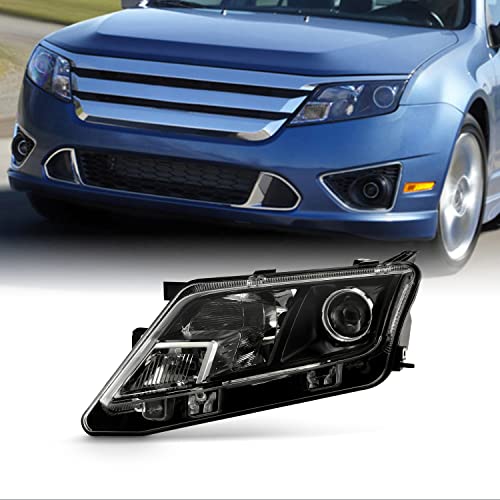 AKKON - Fits 2010 2011 2012 Ford Fusion [Halogen Type] Projector Black Headlight Headlamp Driver Left Side Replacement