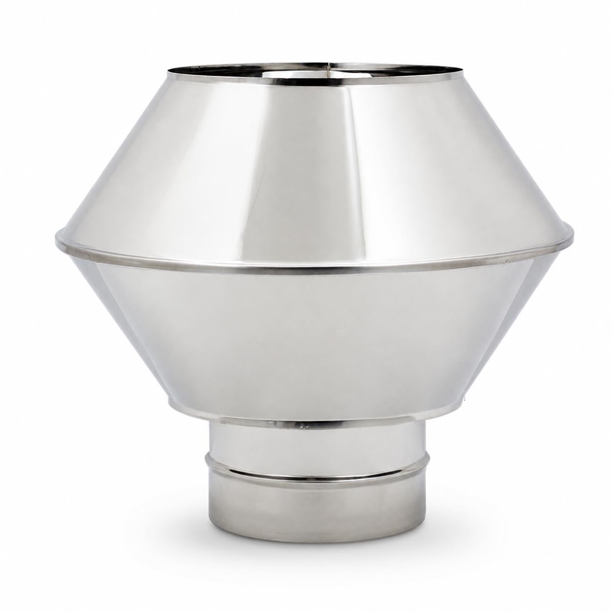 MAKA Comignolo Antivento Biconico Tondo in Acciaio Inox, Terminale per Canna Fumaria Camino Stufa a Legna Pellet e Gas, Cappello Antipioggia Aspirafumo (Ø 180 mm)