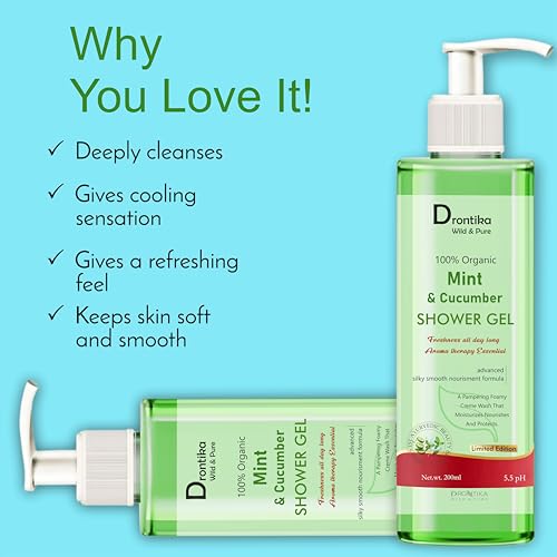 Image of Drontika Wild & Pure Cooling Body Wash, Mint & Cucumber Shower Gel, 400ml Moisturizing & Fragrant Bodywash, For Soft, Smooth & Fresh Skin, Refreshing Shower Gel, For Women & Men