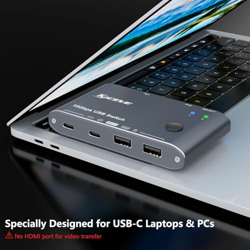 Image of 10Gbps USB C Switch 2 Laptops 2 in 4 Out USB 3.2 Switcher 2 Computers Share Keyboard Mouse, Printer, Camera, Headphone, 10Gbps Data Power Cable & Desktop Controller Included