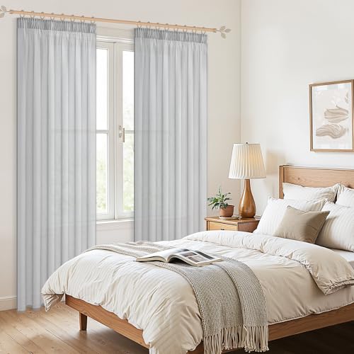 MRTREES Sheer Curtains with Rail Hooks Grau 160X300cm (HXB) Gardinen Wohnzimmer Modern Transparent für Schiene Vorhänge Leinenoptik… – Ansicht 6