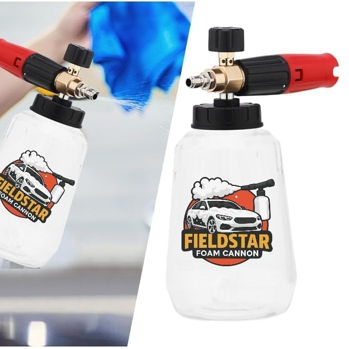 Image of Fieldstar Car Pressure Washer Gun with Transparent Foam Cannon | Heavy Duty Car Wash Foam Gun with 1 /4 inch Quick Connector & 1L Bottle | Compatible with STARQ,Vantro, Aimex,Shakti, iBELL