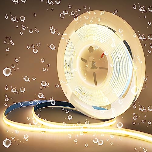 Arote COB LED Strip 24V Waterdicht Warm Wit 3000K 5m, COB led-strip IP65 Dimbaar Hoge Helderheid 320LEDs/m voor Slaapkamer Keuken Huis Interieur Decoratie, Voeding Niet Inbegrepen