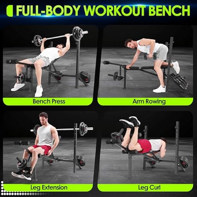 ANCHEER 900LBS Olympic Weight Bench Set with Squat Rack Adjustable Bench Press Bench with Leg Extension & Leg Curl, Incline Decline Flat Foldable Workout Bench for Home Gym(US Stock)