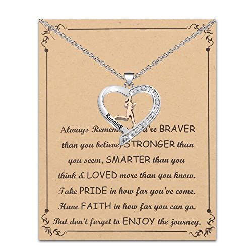 BNQL Women's Stainless Steel Running Necklace, 17+1.97in Chain, Fitness & Love Themed Gift for Runner Lovers