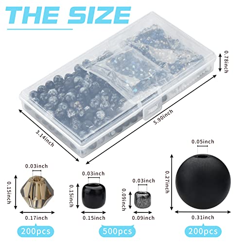 Image of Glass Beads for Jewelry Making Adults, Black Bracelet Beads Set, 900pcs Including 8mm Assorted Round Beads, 4mm Bicone Crystal Beads, 2-4mm Spacer Seed Beads for Phone Charm, Earring, Necklace