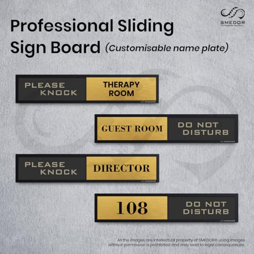 Image of SMEDOR inchDO NOT DISTURB inch Professional sliding sign board �- on-door signboard- Customisable name plate display with in /out status - information letter board - custom sliding signs - Acrylic material