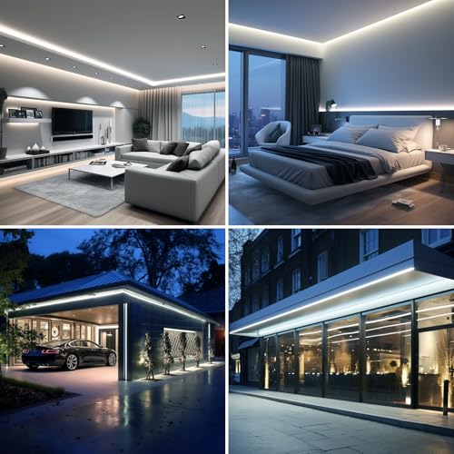 Image of BENLUN 48V Outdoor LED Strip Lights Waterproof, 65.6ft 150W 6000K Cool White Dimmable LED Tape Light Cuttable with Power Supply for Bedroom Ceiling Garden Living Room Commercial House