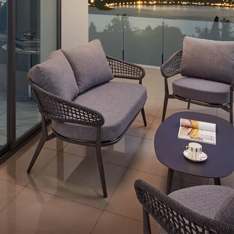 Image of DEVOKO Outdoor Furniture Collection Bistro Set with Cushion 4-Piece Rope Patio Backyard Living Set with Center Table in Grey Color