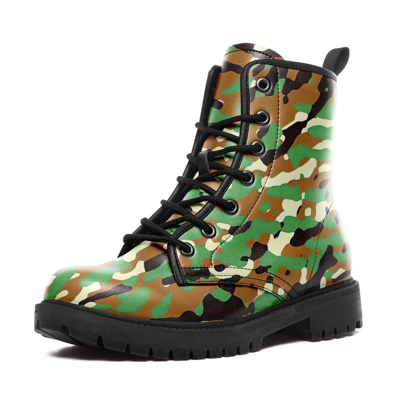 Combat Boots for Men Women Fashion Camo Trendy Lace-up Hiking Outdoor Unisex Footwear Chunky Platform Ankle Booties