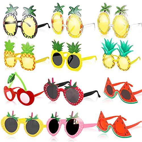 12 Pieces Fruit Eyeglasses Tropical Pineapple Glasses with 12 Styles,Hawaiian Fruit Funny Shape Eyeglasses Pineapple Party Favors for Hawaiian Summer Beach Luau Theme Party Supplies