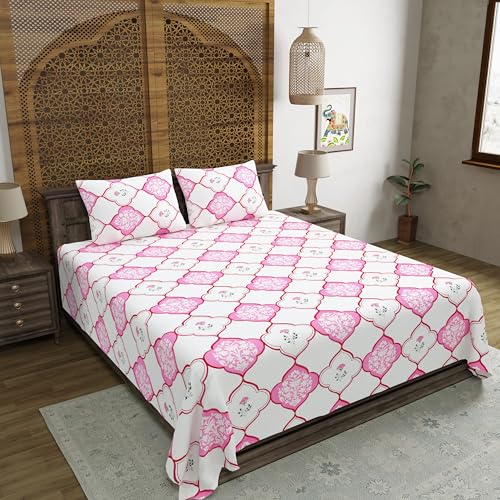 Image of BLOCKS OF INDIA Hand Block Printed 200 TC Cotton King Size Bedsheet | MUGHAL Pink