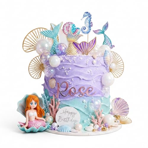 33Pcs Mermaid Cake Topper Mermaid Birthday Cake Decoration Set