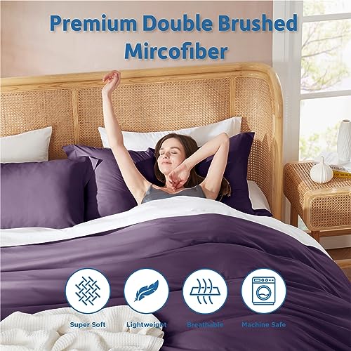 Nestl Twin Duvet Cover Set - Soft Double Brushed Purple Duvet Cover Twin/Twin XL, 2 Piece, with Button Closure, 1 Duvet Cover 68x90 inches and 1 Pillow Sham