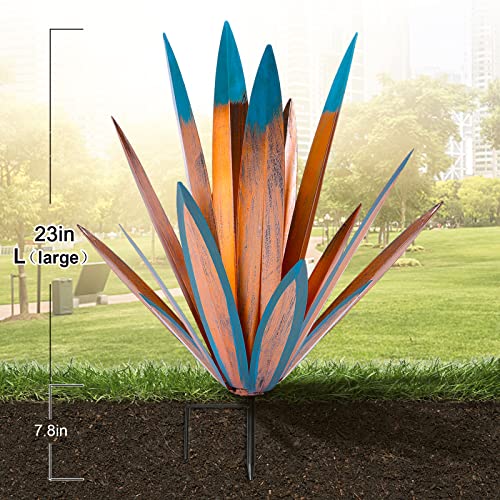 Image of TOMBABY Large Leaf Thickened Metal Agave Plant Outdoor Decoration Desert Courtyard Art Plant Garden Decoration Outdoor Metal Art Floral Gift (1, Blue)