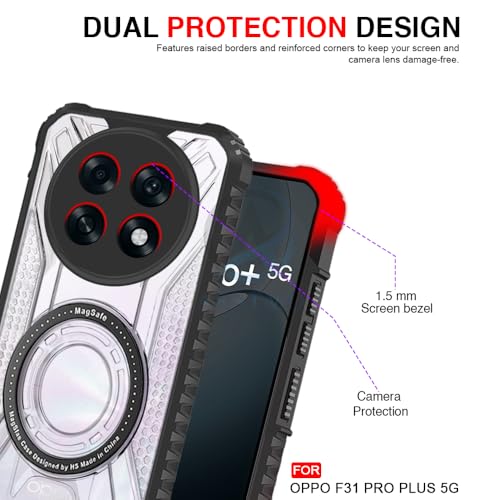 Image of AESTMO Hybrid Shockproof Back Cover Case for Oppo F31 Pro Plus 5G Compatible with MagSafe | Hard Back Case Cover for Oppo F31 Pro Plus 5G (PC & TPU, Translucent Back, Black Sides)