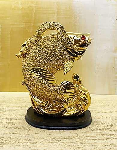 Image of Fengshui Exclusive Medium Size Polyresin Golden Arowana Fish Showpiece for Office Decor, Home Decoration (AF-2564)