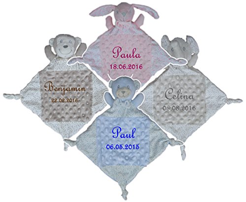 Wuff-Dogsworld Baby Schmusetuch Kuscheltuch Noppen mit Namen Bestickt (beige AFFE)