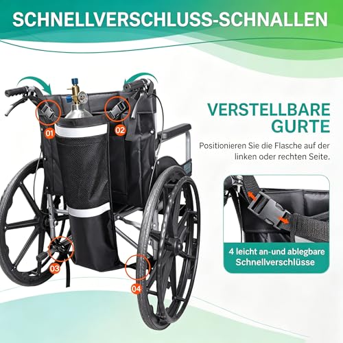 Sauerstoffflaschenhalter für Rollstuhl, Rollator-Tragbarer haltbarer Sauerstoffhalter Aus Oxford-Stoff, Rollstuhl Sauerstoff Flaschentasche für D/E Zylinder, Es bietet Platz für 1 Flaschen