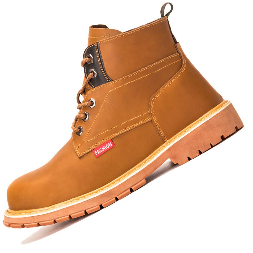 Men'S Leather Breathable Safety Shoes, Lightweight Martin Boots, Steel Toe-Cap Protective Shoes, Anti-Smash, Puncture-Resistant, Non-Slip,E(Plus-cashmere)-41