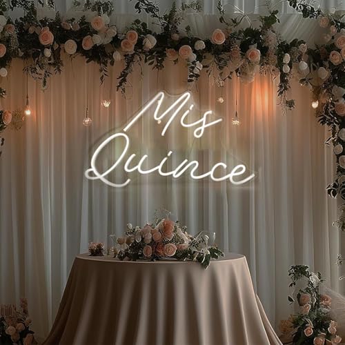Image of Mis Quince Neon Sign 30inches 15th Birthday Party Decor, Customizable Quinceanera Neon Light with 5A adapter, White LED Wall Art for Living room, Bedroom, Unique Gift for Girls