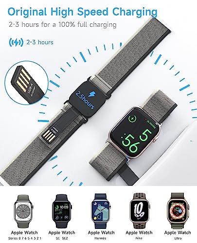 2 in 1 Watch Charger Nylon Band Compatible with Apple Watch Band 42MM 44MM 45MM 49MM Women Men - Portable Waterproof Watch Fast Charger Stretchy Sport Band for iWatch Series Ultra 8 7 6 5 4 3 2 SE - Image 3