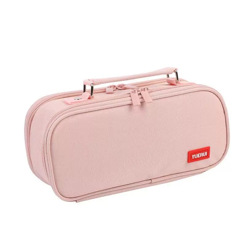 Premium 5 Layers Large Capacity Pencil Case, Pen Pouch Organizer with 5 compartments Canvas Pencil Bag with Handle School Supplies for Teen Boys And Girls (Pink)