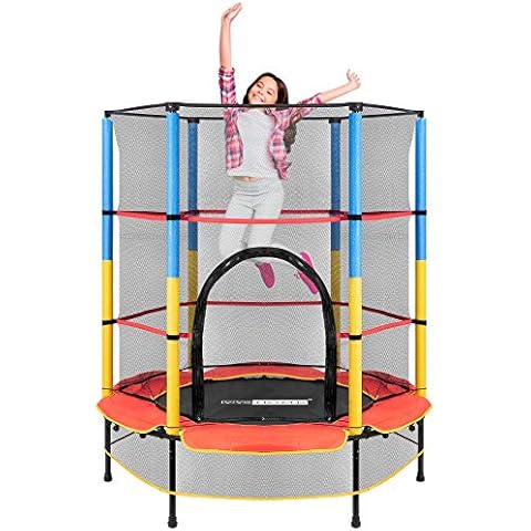 VIVOHOME 55 Inch Kids Trampoline with Protecting Net and Safety Pad, Heavy Duty Frame Round Trampoline with Built-in Zipper, Max Load 110lbs Cover