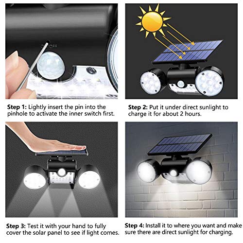 CINOTON Solar Flood Lights Outdoor Motion Sensor 30 LED Solar Light Dual Head Spotlights IP65 Waterproof 360°Rotatable Solar Landscape Light for Yard Garage Patio Porch
