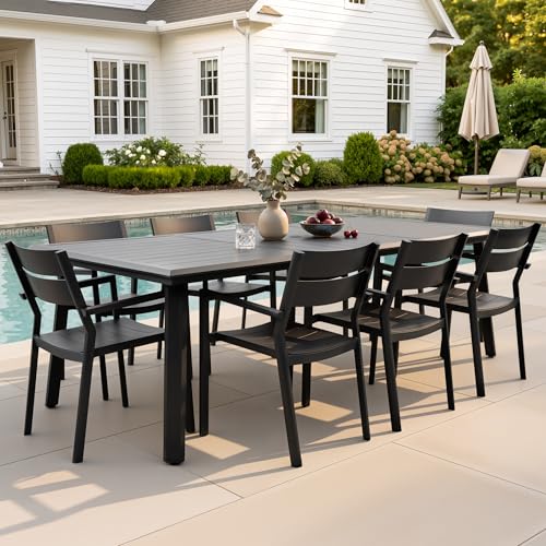 PATIOHIT 9-Piece Aluminum Outdoor Dining Set with Stackable Armchairs