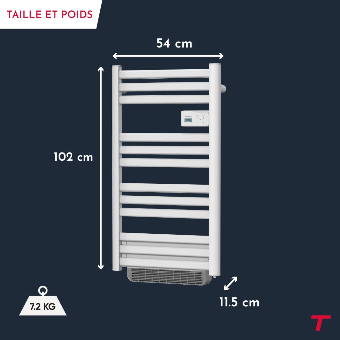 THOMSON - Sèche-serviette électrique sans fluide connecté WiFi avec soufflerie 500 + 1000W Thomson COSMO blanc