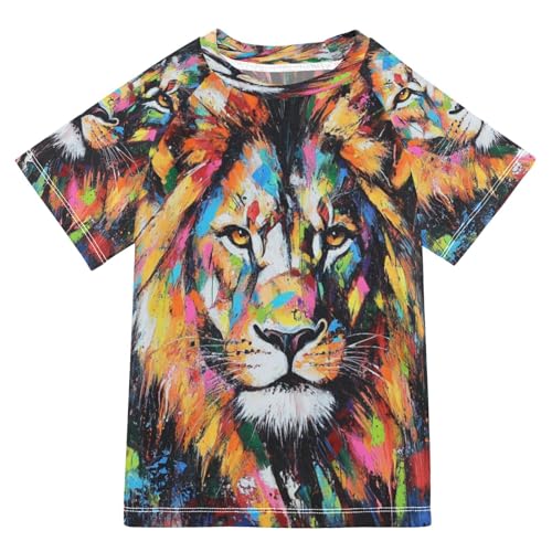 MNSRUU Toddler Boy Rash Guard Short Sleeve Swim Shirt Lion Print Rashguard 9-10T Beach Shirts Quick Dry,067