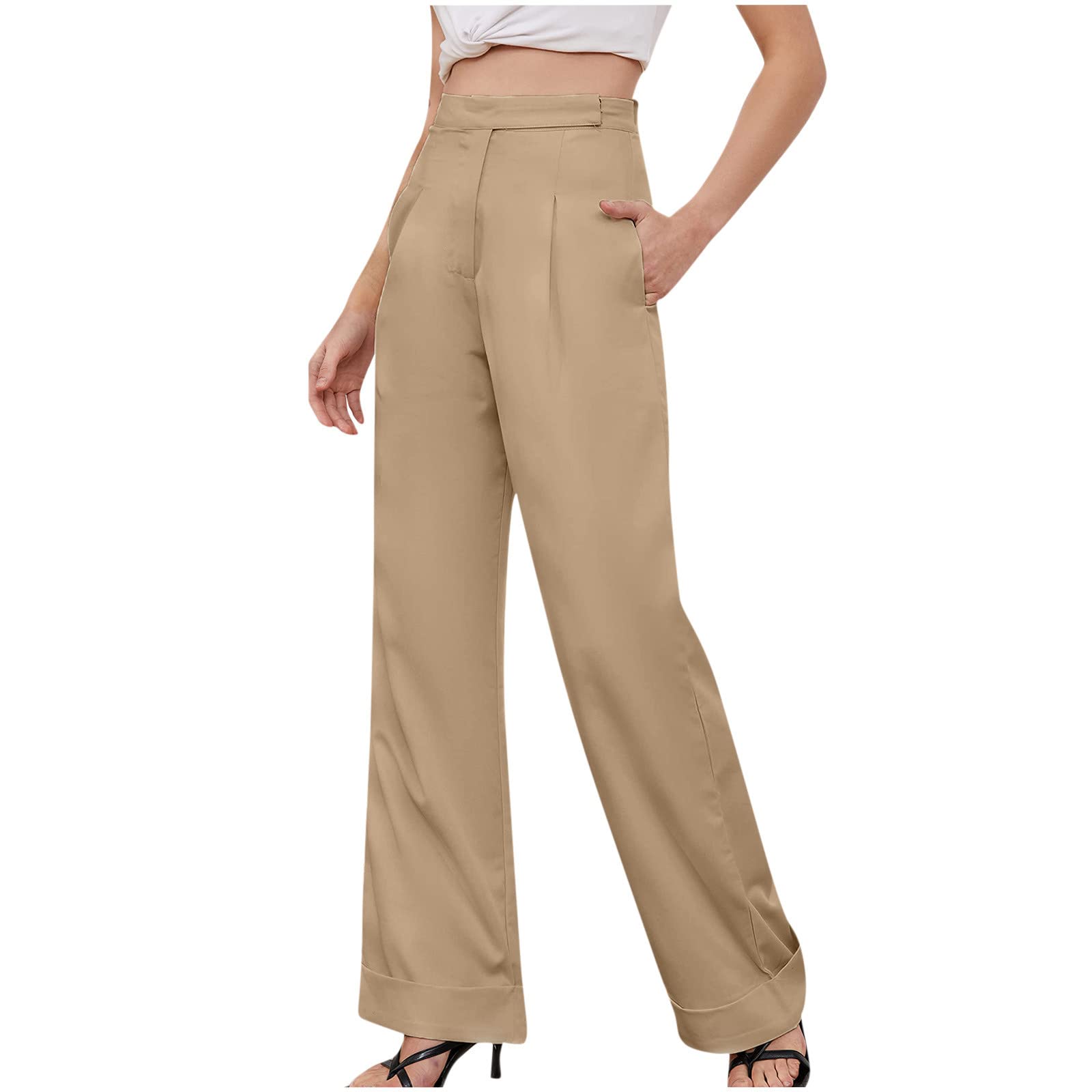 Akklian Wide Leg Dress Pants Women High Waisted Business Casual Pants Long Length Pleated Suit Pants Trendy Office