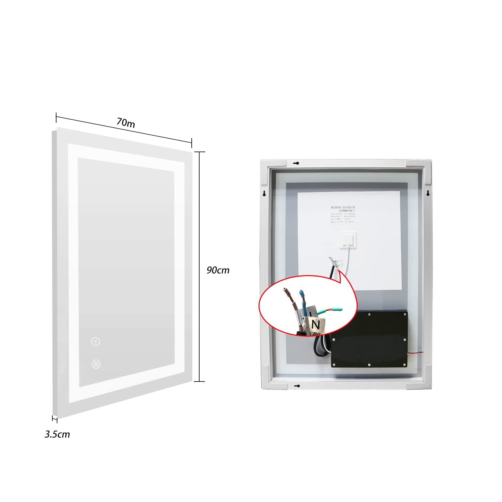 SaniteModar Espejo Baño con Luz 70x90 cm - Ultrabrillante y Antivaho - Espejo baño LED de Pared - Instalación Vertical/Horizontal, IP44 Impermeable