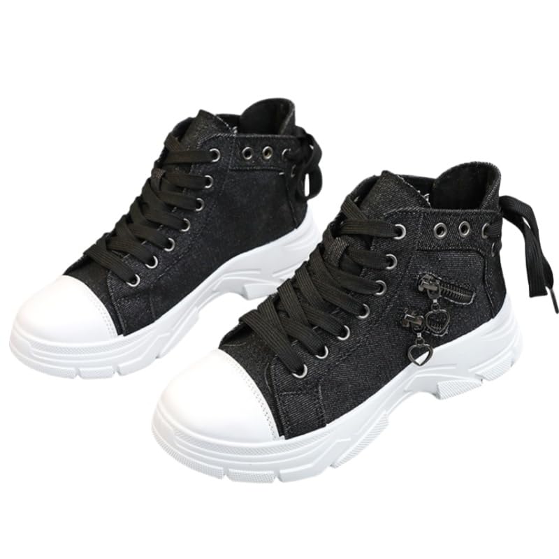 Women's High Top Canvas Sneakers - All-Season Platform Casual Shoes, Comfortable Board with Cushioned Sole, Lightweight Lace-Up Fashion
