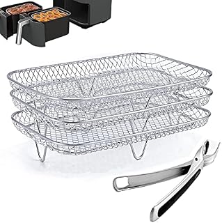 Air Fryer Rack for Ninja Dual Air Fryer,304 Stainless Steel Multi-Layer Dehydrator Toast Rack Air Fryer Accessories Compatible with Dual Zone Air Fryer DZ201,DZ401 (A)