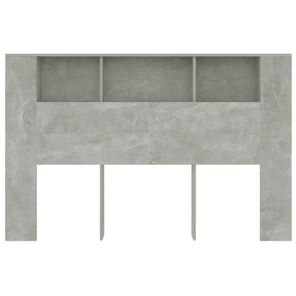 Zagłówek z półkami, szary beton, 160 x 18,5 x 104,5 cm, materiał drewnopochodny, meble do sypialni z pięcioma przegródkami, mocowanie ścienne do łóżka podwójnego i pojedynczego jako oparcie i