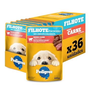 Pack Ração Úmida Pedigree Sachê Carne ao Molho para Cães Filhotes 100 g - 36 unidades