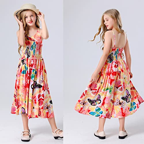 Girls Adjustable Strap Floral Beach Skirt Pants Ruffle Jumpsuit Bohemian Dress 4-11 Years3