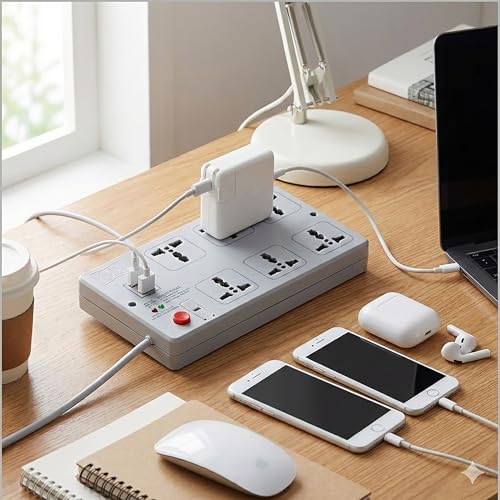 Image of MX 6-Outlet Power Strip with 2 USB Ports, Universal Socket, 1.5m Extension Cord, International Sockets, Master Switch, Multi-Plug Extension Board for Home & Office(5V 2400mA)