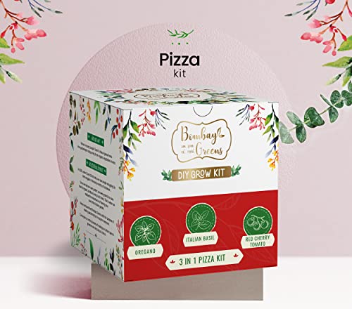 3 in 1 DIY Grow Kit by Bombay Greens | Pizza Gardening Kit | Grow Your Own Pizza Kit - Italian Basil Seeds, Oregano Seeds & Red Cherry Tomatoes Plant Seeds | DIY Kit of Pizza Seeds for Home Garden
