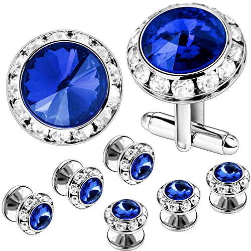 AMITER Crystal Cufflinks and Tuxedo Studs for Men, Cuff Links Suits for Shirt Formal Dress Business Wedding Anniversary