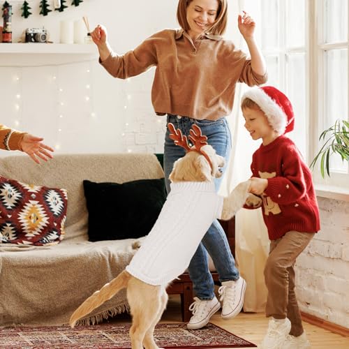 Image of Christmas Dog Sweaters XS to XXL, Warm, Soft Dog Turtleneck Sweater Perfect for Fall, Winter, Everyday Wear Outdoor Walks (White, XXL)