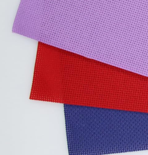 Image of KCS 3 pc of 15 inch x 18 inch(38cmx45cm) Counted Cross Stitch Cotton Aida Cloth Needlework Rolled Fabric Box,16CT,Lavender+Royal Blue+Red