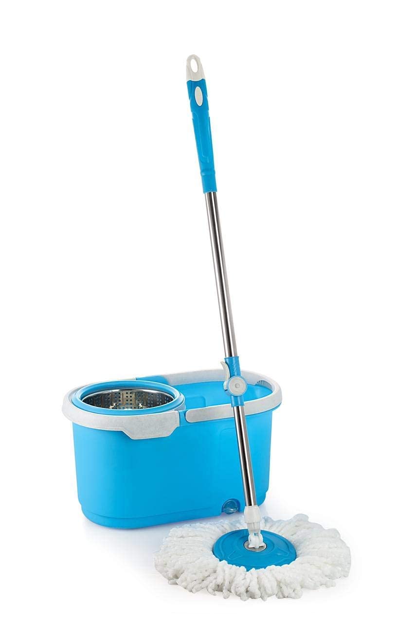 Great Enterprise Spin mop with Easy Wheels and Bucket for Magic 360 Degree Cleaning (with Refills) (Blue)